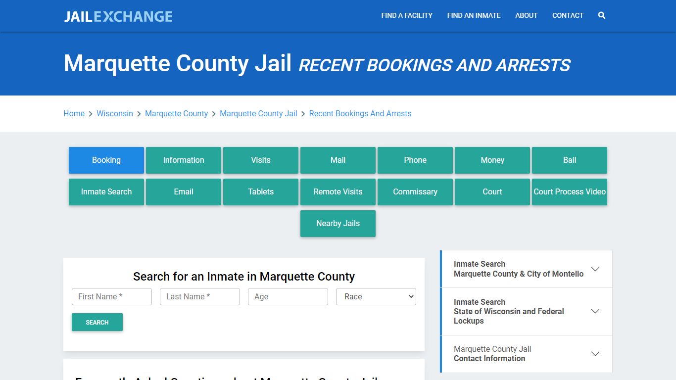 Marquette County Jail WI Recent Arrests and Bookings