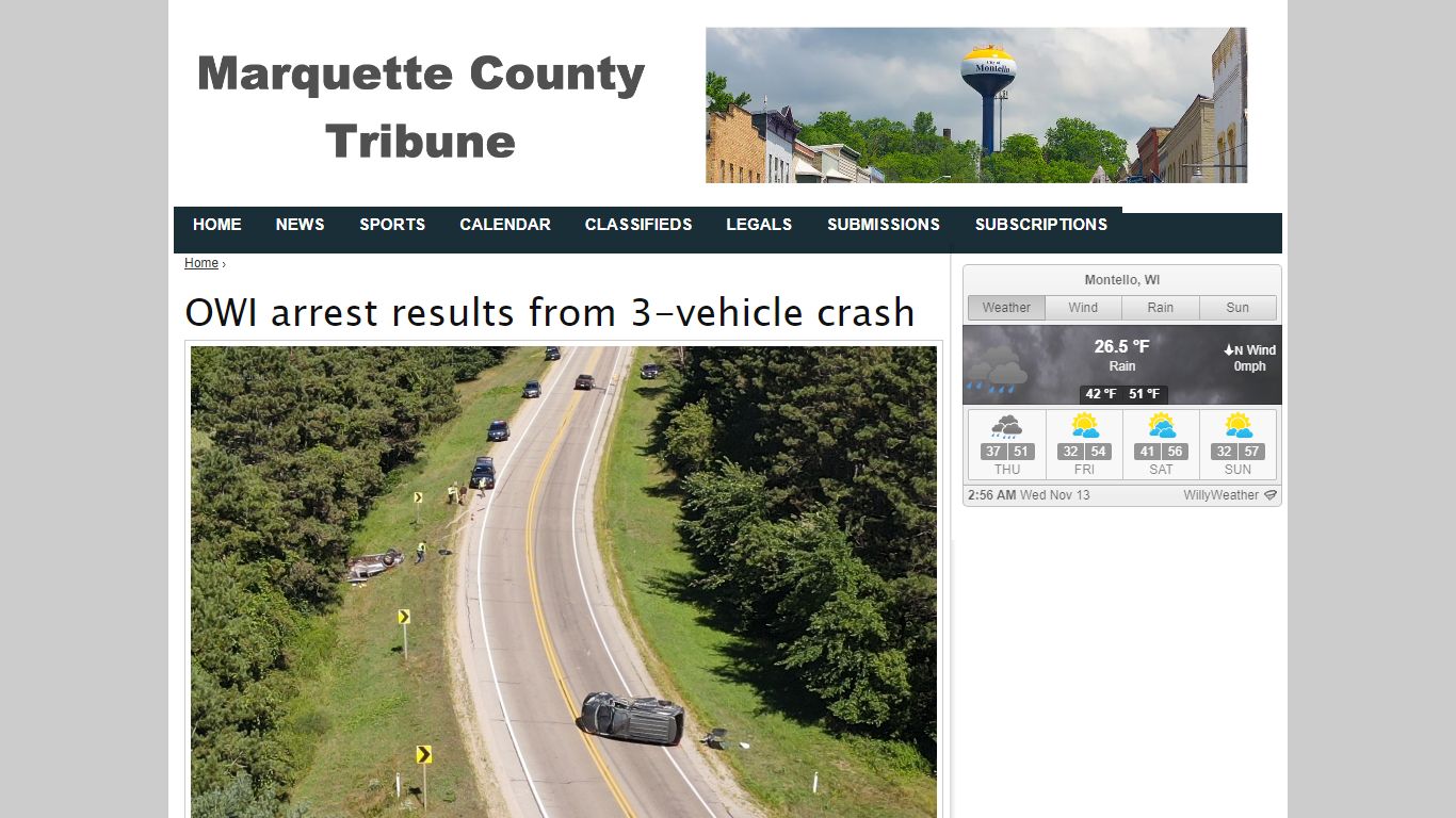 OWI arrest results from 3-vehicle crash - Marquette County Tribune