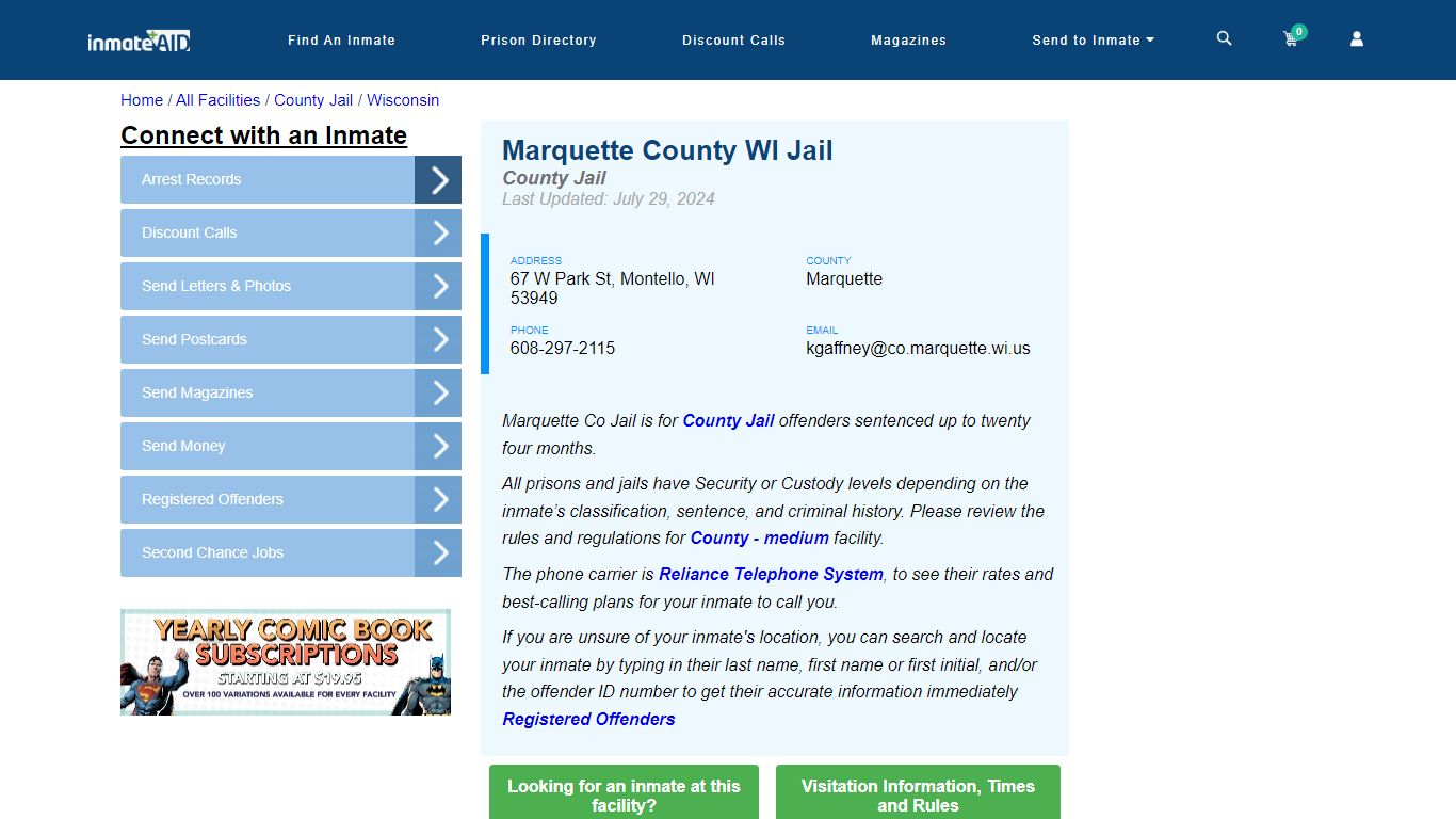 Marquette County WI Jail - Inmate Locator