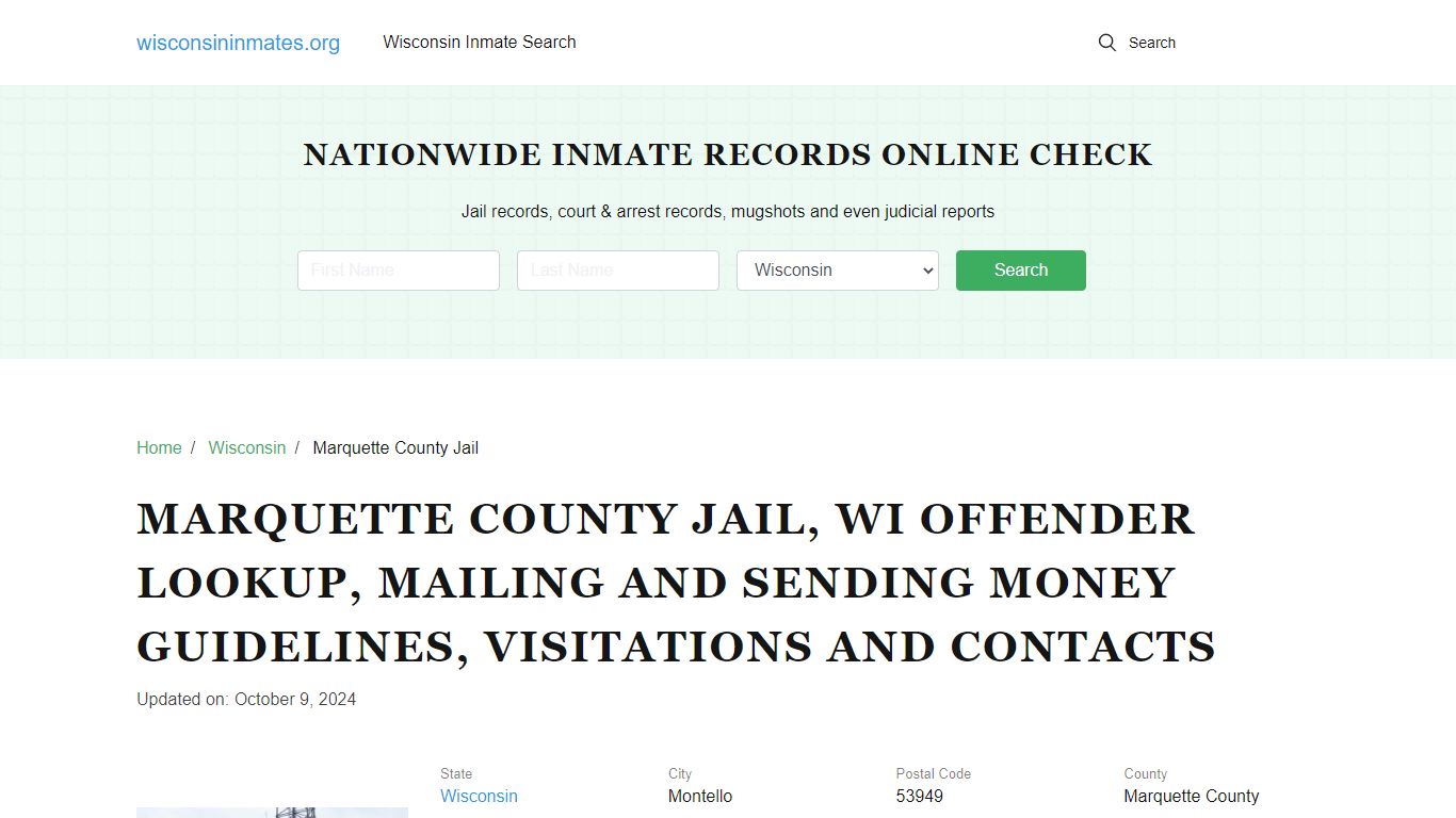 Marquette County Jail, WI: Inmate Search Options, Visitations, Contacts